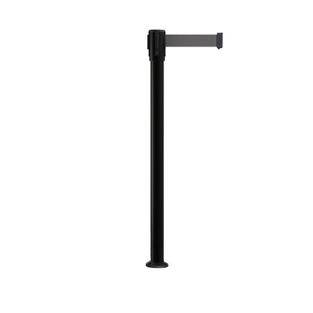 MONTOUR LINE Retractable Belt Fixed Stanchion, 2ft Black Post  11ft. Dk Gry Belt MX530F-BK-DGY-110